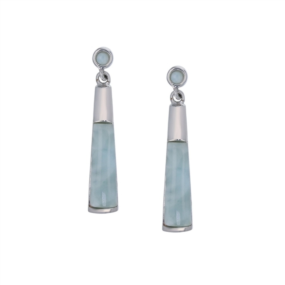 925 Sterling Silver Larimar Bar Drop Earrings Post Back Closure 4.9 gm